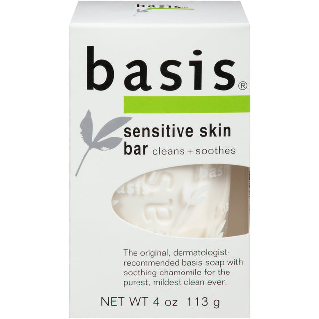 Basis Sensitive Skin Bar Soap, Cleans Plus Smooths, Unscented Soap Bar For Sensitive Skin 4 Ounce (Pack Of 5)