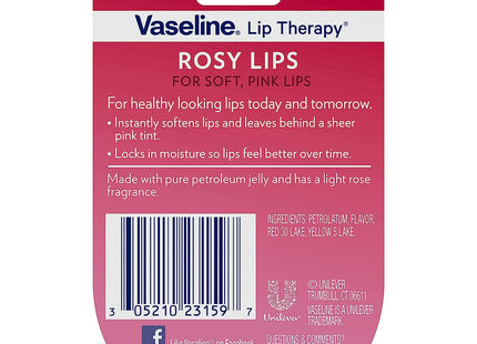 Vaseline Lip Therapy Rosy Lips Lip Treatment Balm Ointment Tinted Pink 0.25 Ounce Jar (Pack Of 9)