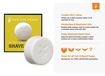 Van Der Hagen Scented Luxury Soften Beard Care Cocoa Butter Shave Soap 3.5 Ounce (Pack Of 6)