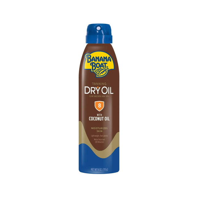 Banana Boat Tanning Dry Oil Clear Spray Sunscreen SPF8, Oxybenzone Free, 6 Ounce (Pack Of 12)