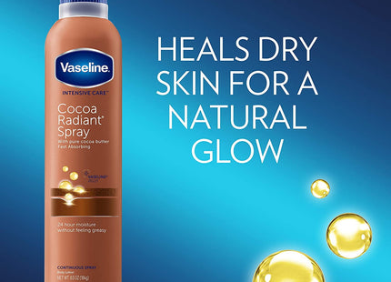 Vaseline Intensive Care Radiant Moisturizer Non Greasy Spray Body Lotion, Cocoa, 6.5 fl oz (Pack Of 8)