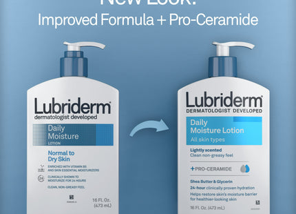 Lubriderm Daily Moisture Hydrating Body and Hand Lotion, Pro-Ceramide, Non-Greasy, All skin type, 16 fl Ounce (Pack Of 6)