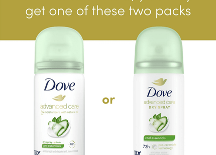 Dove Advanced Care Antiperspirant & Deodorant Dry Spray, Cool Essentials, Travel Size, 1 Ounce (Pack Of 3)