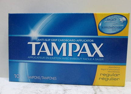 Tampax Cardboard Tampons, Regular, Absorbency, Anti-Slip Grip, Leak-Guard Skirt, Unscented, 10 Count (Pack Of 24)