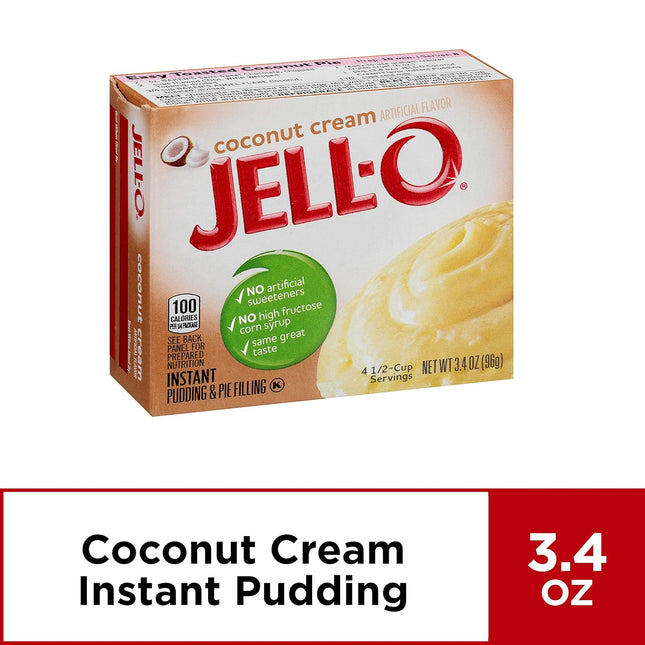 Jell-O Coconut Cream, Artificially Flavored, Instant Pudding & Pie Filling Mix, No Artificial Sweeteners, 3.4 Ounce (Pack Of 2)