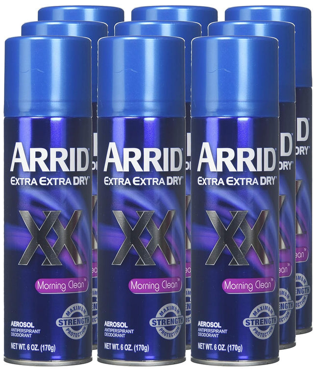 Arrid XX Extra Dry Antiperspirant & Deodorant, Morning Clean, Aerosol Can Spray, 6 Ounce (Pack Of 9)