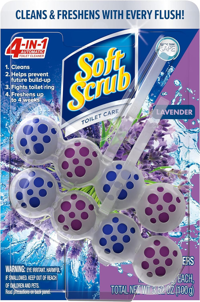 Soft Scrub 4-in-1 Rim Hanger Toilet Bowl Cleaner, Lavender, 2 Count (Pack Of 8)