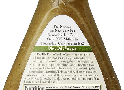 Newman's Own Olive Oil & Vinegar Salad Dressing, No Artificial Flavors And Preservatives, 16 Ounce (Pack Of 12)