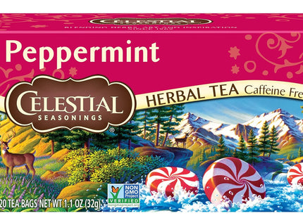 Celestial Seasonings Peppermint Caffeine-Free Herbal Tea Bags, 20 Count (Pack Of 3)