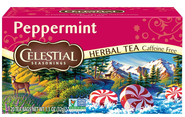 Celestial Seasonings Peppermint Caffeine-Free Herbal Tea Bags, 20 Count (Pack Of 3)