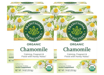 Traditional Medicinals Organic Chamomile Herbal Tea, Supports Healthy Digestion, 16 Count (Pack Of 4)