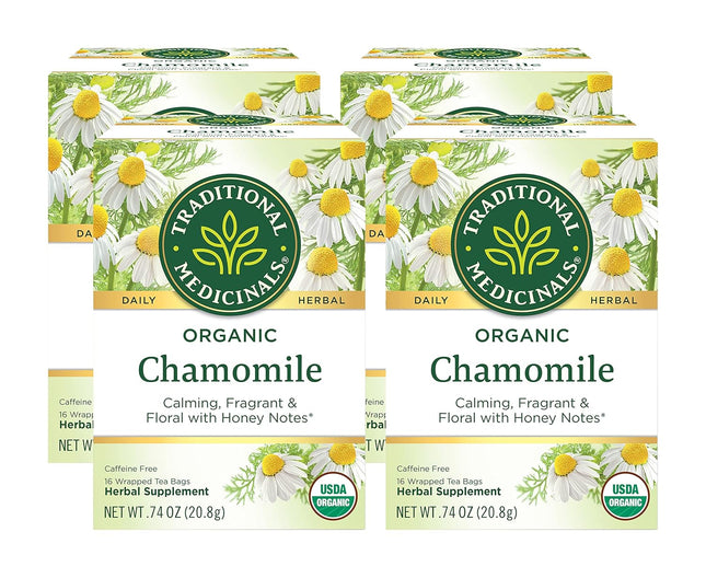 Traditional Medicinals Organic Chamomile Herbal Tea, Supports Healthy Digestion, 16 Count (Pack Of 4)