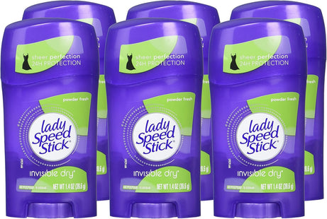 Lady Speed Stick Invisible Dry, Underarm Antiperspirant Deodorant, Powder Fresh Scent, 1.4 Ounce (Pack Of 6)