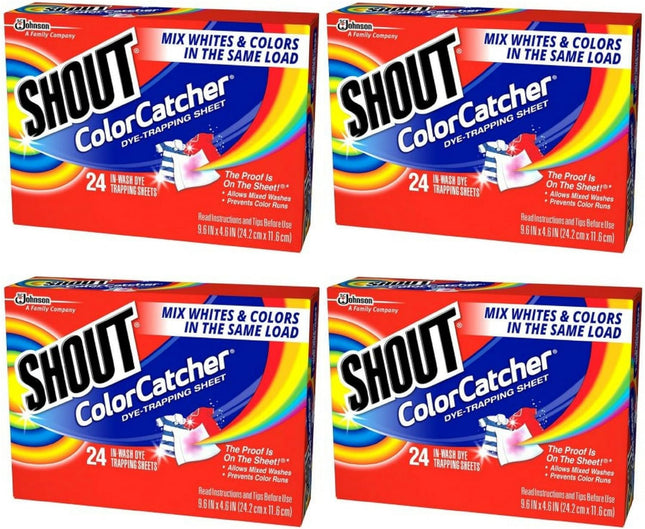 Shout Color Catcher, Dye-Trapping Sheets, for Laundry, Maintains Clothes Original Colors, 24 Sheets (Pack Of 4)