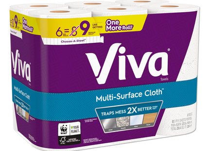 Viva Multi-Surface Cloth Paper Towels, 6 Big Rolls = 9 Regular Rolls, 2Ply, 83 Sheets Per Roll, (Pack Of 6)