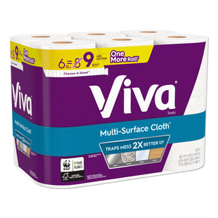 Viva Multi-Surface Cloth Paper Towels, 6 Big Rolls = 9 Regular Rolls, 2Ply, 83 Sheets Per Roll, (Pack Of 6)