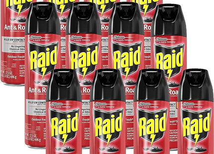 Raid Ant & Roach Killer Defense System, Outdoor, Aerosol, Fresh Scent 17.5 Ounce (Pack Of 6)