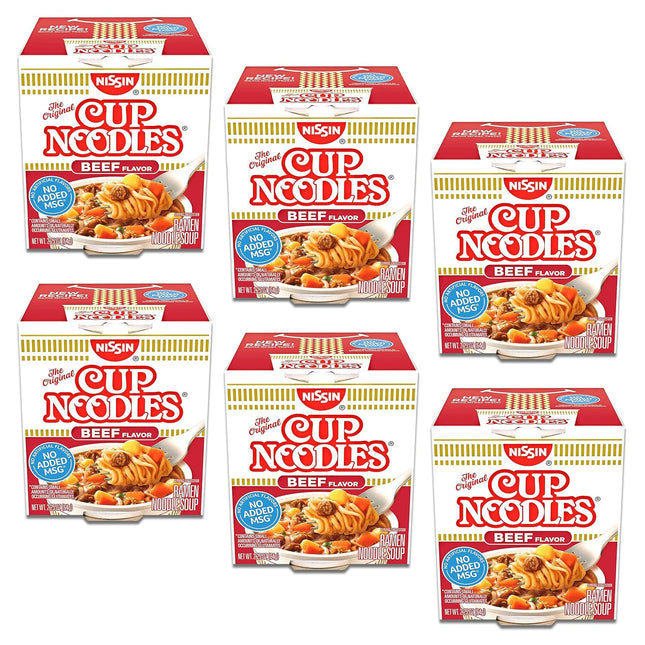 Nissin Foods The Original Cup Noodles Ramen Noodle Soup, Beef Flavor, MSG Free, 2.25 Ounce (Pack Of 6)