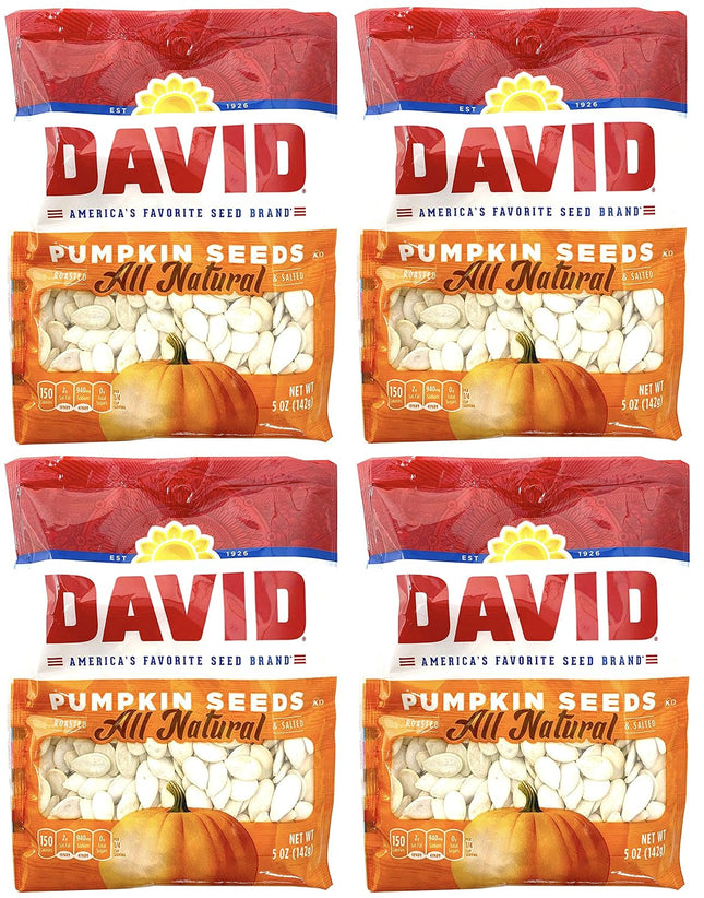 David All Natural Pumpkin Salted and Roasted Seeds nuts, Keto Friendly Snack, 5 Ounces Bags (Pack Of 4)