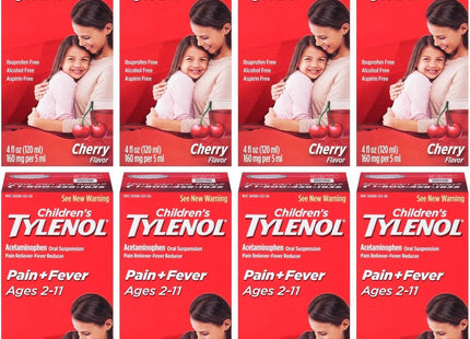 Tylenol Children's Fever Reducer & Pain Reliever, Oral Suspension, Ages 2-11, Cherry Blast 4 Fluid Ounces (Pack Of 8)