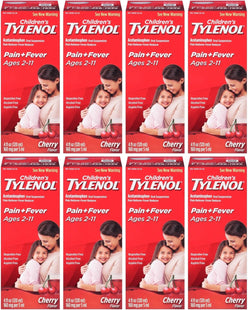 Tylenol Children's Fever Reducer & Pain Reliever, Oral Suspension, Ages 2-11, Cherry Blast 4 Fluid Ounces (Pack Of 8)