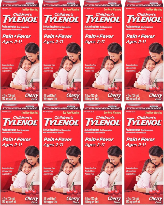 Tylenol Children's Fever Reducer & Pain Reliever, Oral Suspension, Ages 2-11, Cherry Blast 4 Fluid Ounces (Pack Of 8)