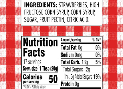 Smucker’s Strawberry Preserves, Strawberry Spread, Fiber-Rich, No Added Sugar, 12 Ounces