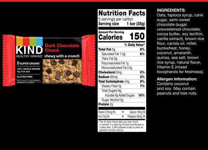 KIND Healthy Grain Bars, Gluten Free, Dark Chocolate Chunk Snack Bars, Healthy Snacks, 1.2 Ounce 5 Count Box (Pack Of 4)