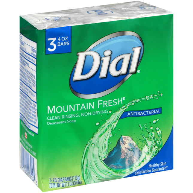 Dial Antibacterial Deodorant Bar Soap, Mountain Fresh, for Unisex, 3 Bars 4 Ounce Each (Pack Of 2)