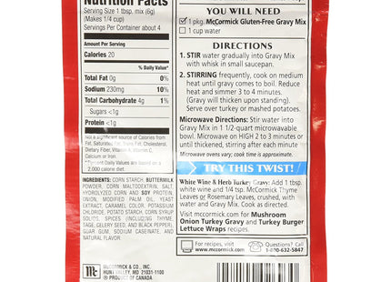 Mccormick Turkey Gravy Mix, Naturally Flavored, Sachet, Plastic Envelope, 0.87 Ounce (Pack Of 48)