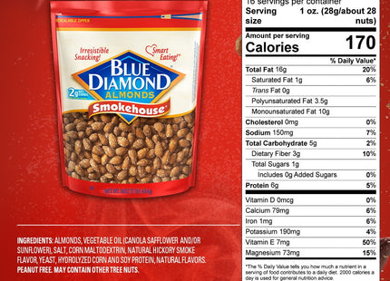 Blue Diamond Almonds Gluten Free Smokehouse Flavored Snack Nuts, 16 Ounce (Pack Of 6)