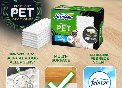 Swiffer Heavy Duty Pet, Dry Sweeping Cloth Refills with Febreze Odor Defense, 10 Count (Pack Of 2)