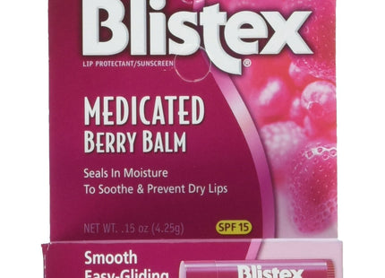 Blistex Medicated Barry Lip Balm Stick, SPF 15, Soothing, Sun Protection, For Dry Cracked Lips, 0.15 Ounce (Pack Of 2)