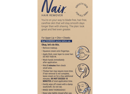 Nair Moisturizing Facial, For Upper Lip Chin And Face Hair Removal Cream, With Sweet Almond Oil, 2 Ounce (Pack Of 24)