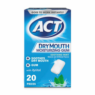 ACT Dry Mouth Moisturizing Gum, Soothing Mint, Sugar Free, 20 Count (Pack Of 1)