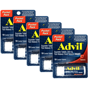 Advil Coated Tablets Pain Reliever and Fever Reducer, Ibuprofen 200mg, 10 Count (Pack Of 5)