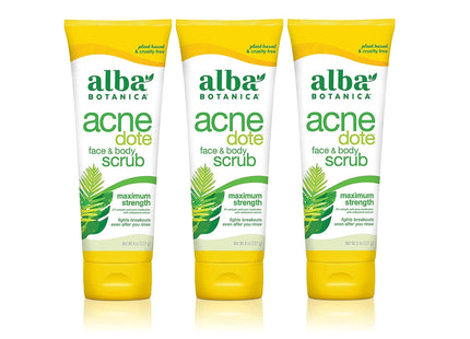 Alba Botanica Natural Acnedote Maximum Strength Face & Body Scrub Cream, Unscented 8 Ounce (Pack Of 4)