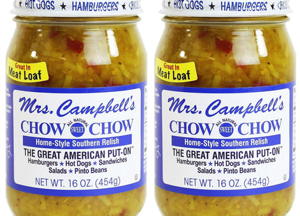 Mrs. Campbell's All Natural Sweet Southern Chow Chow Relish, No Artificial Flavors, Gluten Free, 16 Ounce (Pack Of 1)