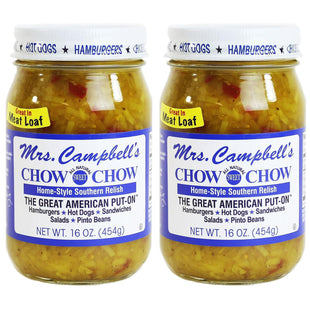 Mrs. Campbell's All Natural Sweet Southern Chow Chow Relish, No Artificial Flavors, Gluten Free, 16 Ounce (Pack Of 2)