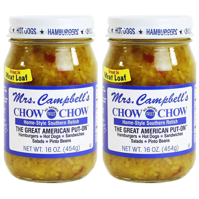 Mrs. Campbell's All Natural Sweet Southern Chow Chow Relish, No Artificial Flavors, Gluten Free, 16 Ounce (Pack Of 2)