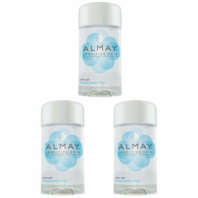 Almay  AntiPerspirant & Deodorant, Hypoallergenic, Dermatologist Tested for Sensitive Skin, Fragrance Free, Clear Gel, 2.25 Ounce (Pack Of 3)