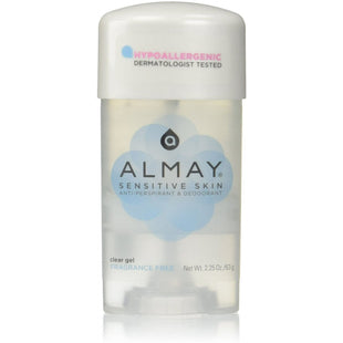 Almay  AntiPerspirant & Deodorant, Hypoallergenic, Dermatologist Tested for Sensitive Skin, Fragrance Free, Clear Gel, 2.25 Ounce (Pack Of 4)