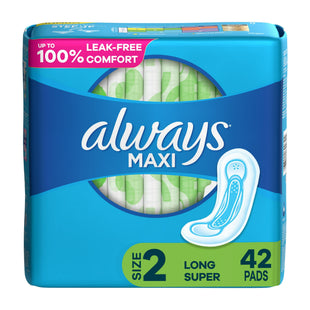 Always Maxi Size 2 Super Pads for Women, Without Wings, Unscented, 42 Count (Pack Of 6)