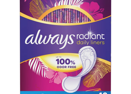 Always Radiant Pantyliners, Regular Wrapped, Unscented, 48 Count (Pack Of 12)