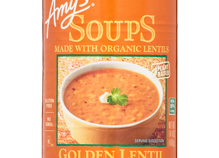 Amy's Soup, Vegan Golden Lentil Soup, Indian Dal, Organic Red Lentils and Yellow Split Peas, Canned Soup, 14.4 Oz (Pack Of 8)