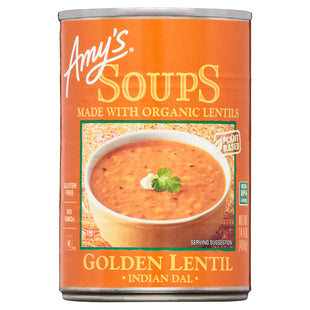 Amy's Soup, Vegan Golden Lentil Soup, Indian Dal, Organic Red Lentils and Yellow Split Peas, Canned Soup, 14.4 Oz (Pack Of 8)