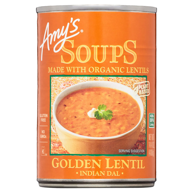 Amy's Soup, Vegan Golden Lentil Soup, Indian Dal, Organic Red Lentils and Yellow Split Peas, Canned Soup, 14.4 Oz (Pack Of 1)