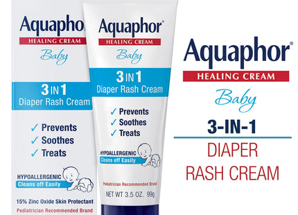 Aquaphor Baby Diaper Rash Cream, 3-in-1 Diaper Rash Relief, 3.5 Oz Tube (Pack Of 12)