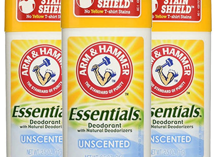 Arm & Hammer Essentials, Natural, Solid, Antiperspirant Deodorant, Unscented 2.5 Ounce (Pack Of 3)