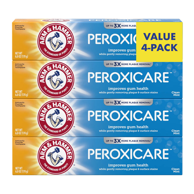 Arm & Hammer Baking Soda & Peroxide Toothpaste, Tartar Control, Deep Clean, Fresh Mint 6 Ounce (Pack Of 4)